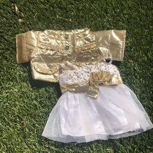 Build-a-bear gold  and white dress with jacket